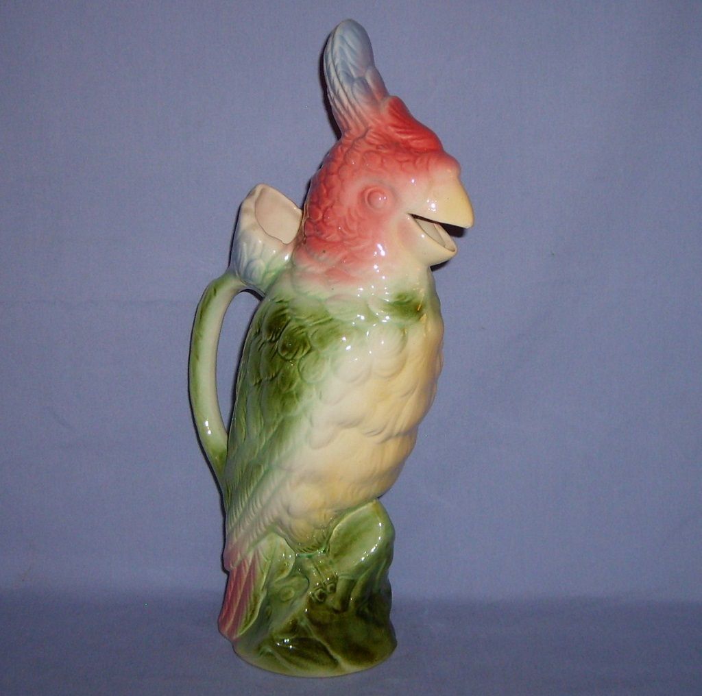 St Clement Parrot Cockatoo Bird Pitcher Majolica France French Faience Saint St Clement Parrot Cockatoo Bird Pitcher Majolica France French Faience Saint