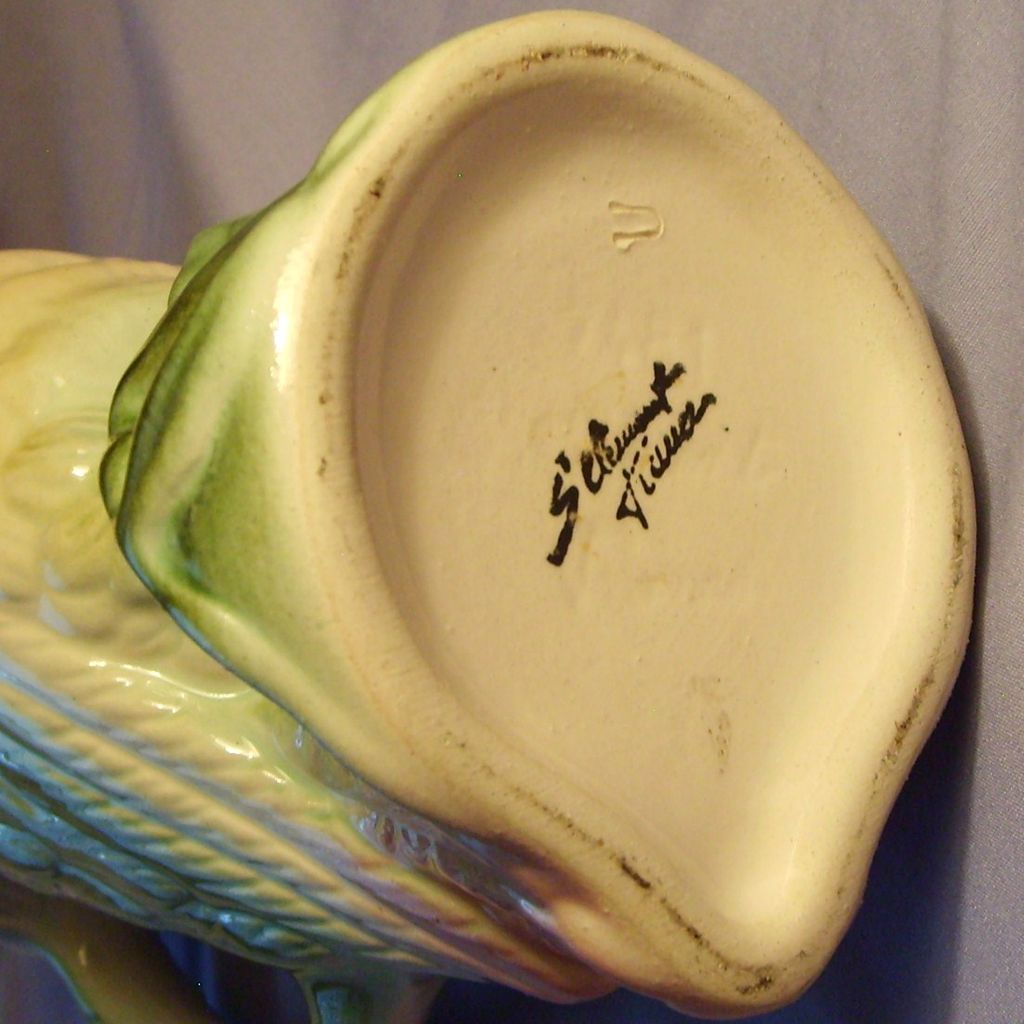 St Clement Parrot Cockatoo Bird Pitcher Majolica France French Faience Saint St Clement Parrot Cockatoo Bird Pitcher Majolica France French Faience Saint