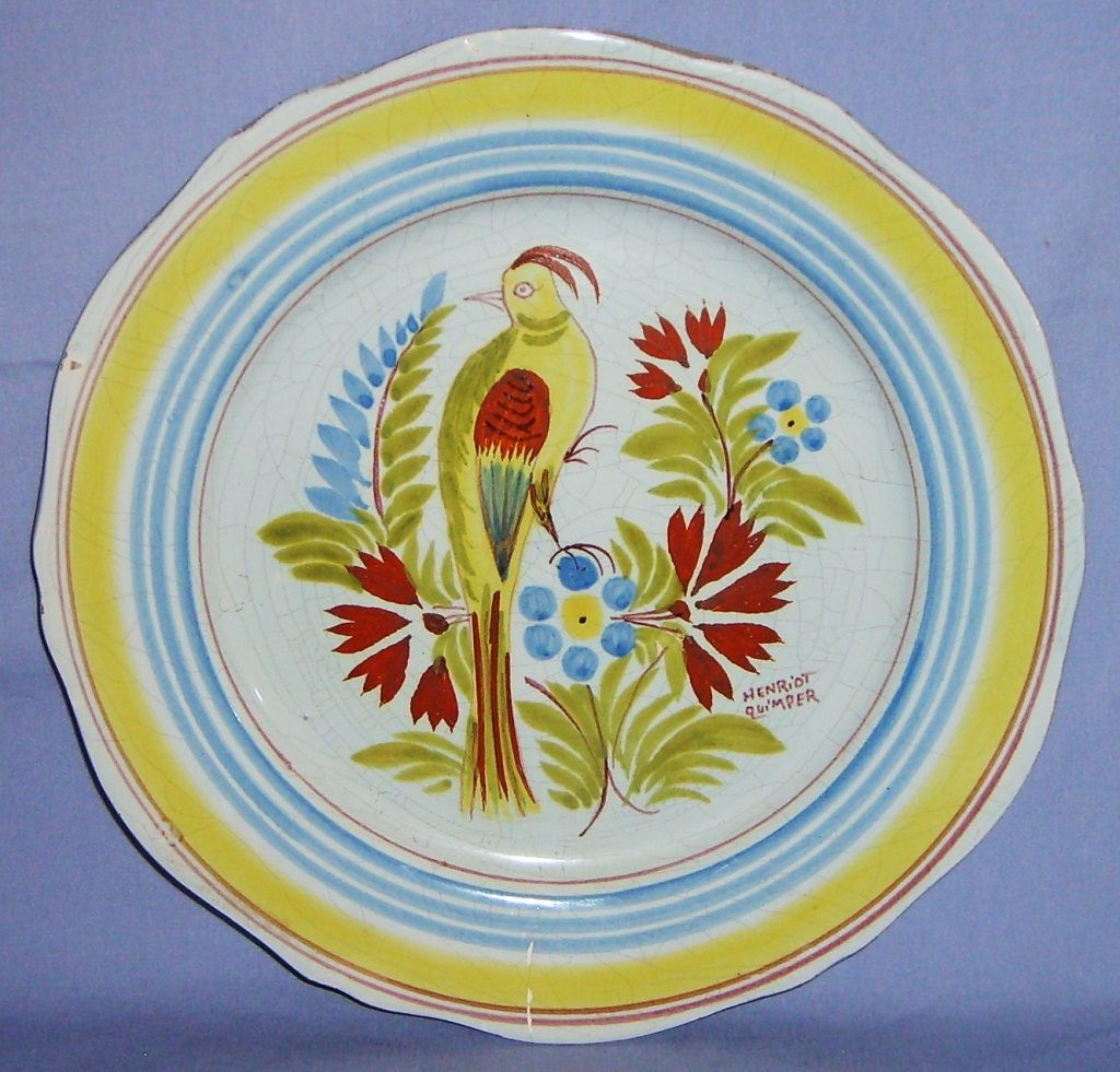 Henriot Quimper Bird Plate Vintage 10" dinner Canary Budgie French Faience Yellow Henriot Quimper Bird Plate Vintage 10" dinner Canary Budgie French Faience Yellow