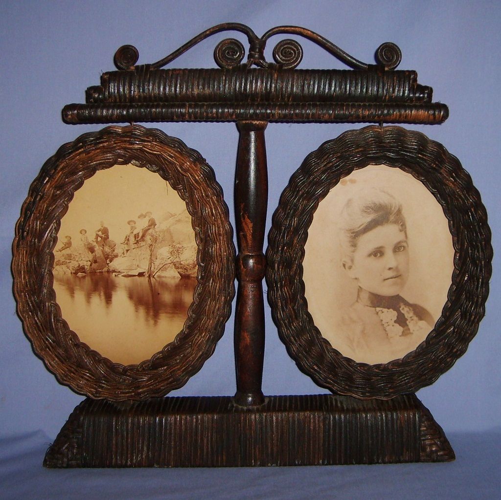 Antique Victorian Woven Wicker Picture Frame Double Large Sepia Photos Antique Victorian Woven Wicker Picture Frame Double Large Sepia Photos