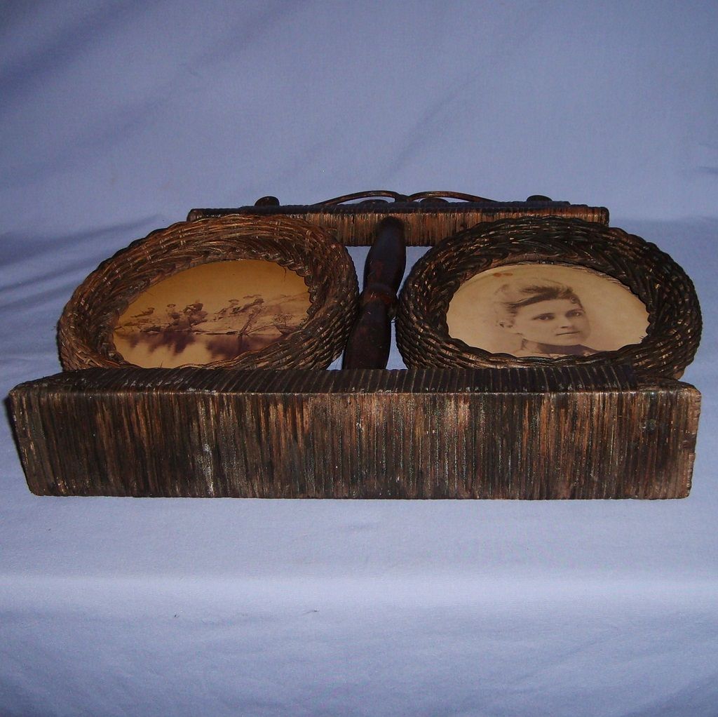 Antique Victorian Woven Wicker Picture Frame Double Large Sepia Photos Antique Victorian Woven Wicker Picture Frame Double Large Sepia Photos