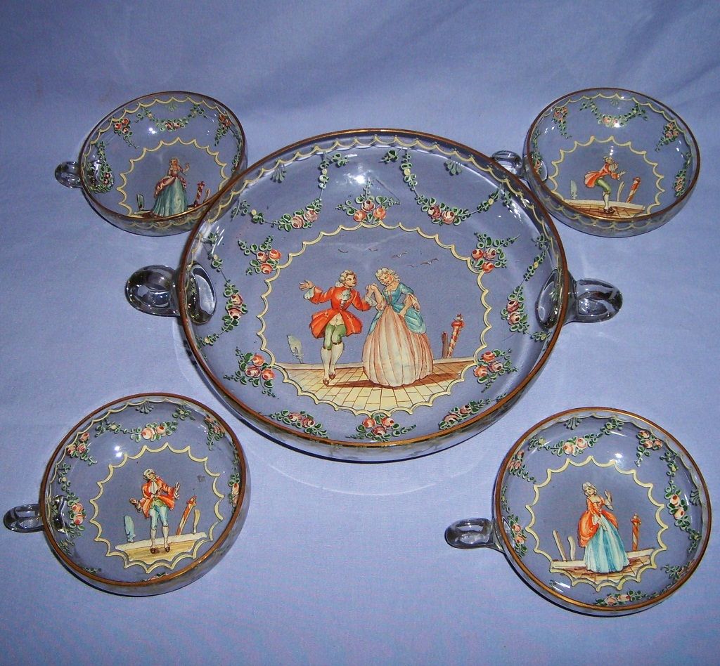 Antique Enameled Glass Nut/Berry Set Hand-painted Victorian Antique Enameled Glass Nut/Berry Set Hand-painted Victorian