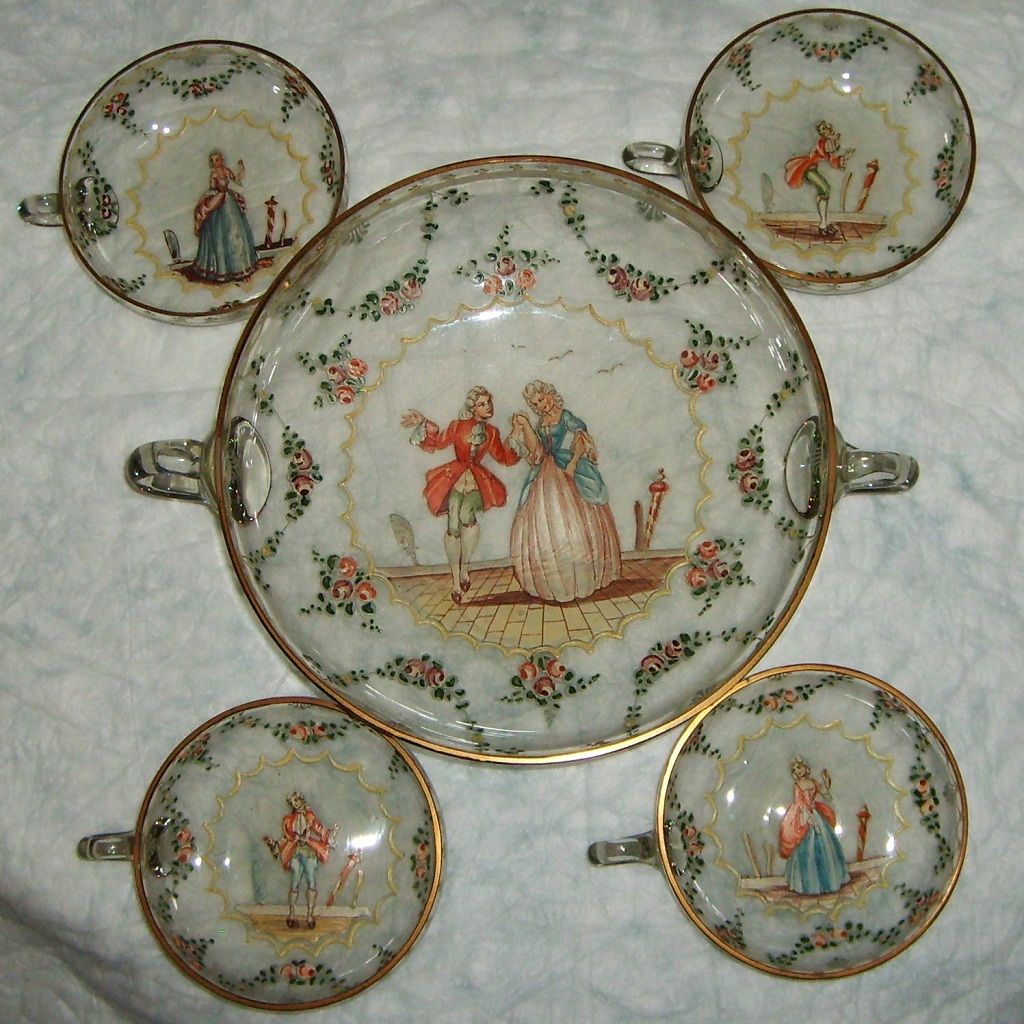 Antique Enameled Glass Nut/Berry Set Hand-painted Victorian Antique Enameled Glass Nut/Berry Set Hand-painted Victorian
