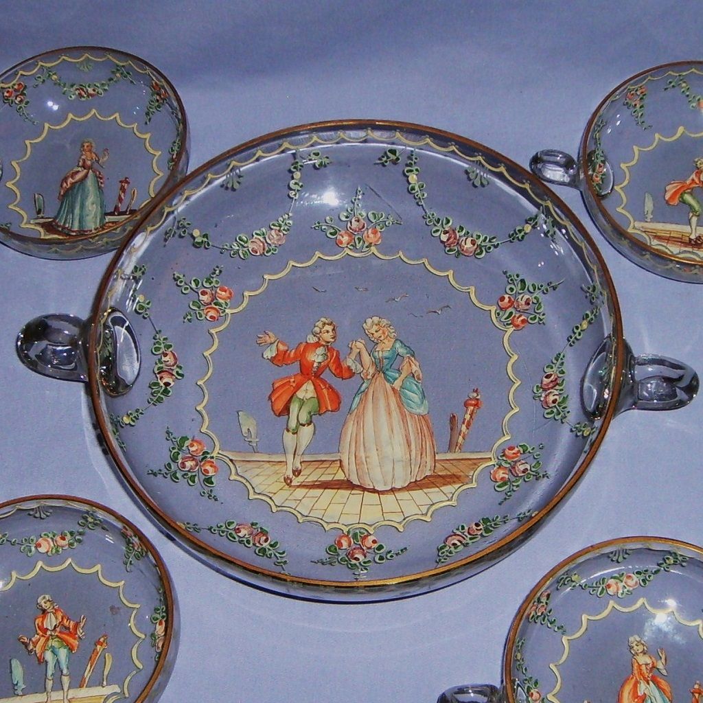 Antique Enameled Glass Nut/Berry Set Hand-painted Victorian Antique Enameled Glass Nut/Berry Set Hand-painted Victorian