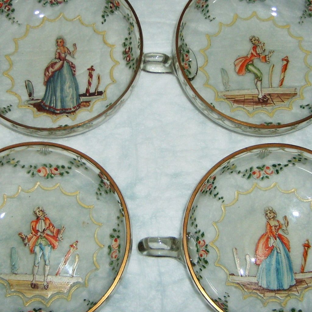 Antique Enameled Glass Nut/Berry Set Hand-painted Victorian Antique Enameled Glass Nut/Berry Set Hand-painted Victorian