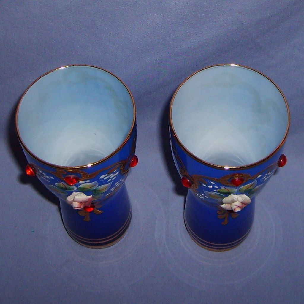 Cobalt Blue Tumbler Glasses Enameled Jeweled Gilded Moser Style Vintage Cobalt Blue Tumbler Glasses Enameled Jeweled Gilded Moser Style Vintage