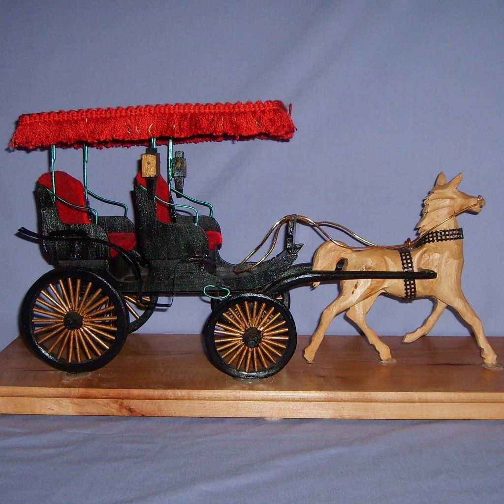 Vintage Wood Horse-drawn Surrey Fringe Hand-Crafted Doll Dollhouse Vintage Wood Horse-drawn Surrey Fringe Hand-Crafted Doll Dollhouse
