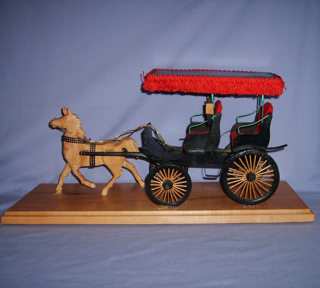 Vintage Wood Horse-drawn Surrey Fringe Hand-Crafted Doll Dollhouse Vintage Wood Horse-drawn Surrey Fringe Hand-Crafted Doll Dollhouse