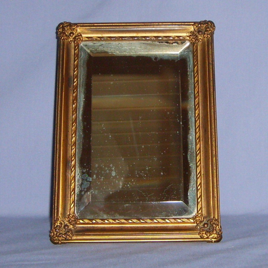 Antique Standing Mirror Beveled Ornate Gilt Metal Frame Antique Standing Mirror Beveled Ornate Gilt Metal Frame