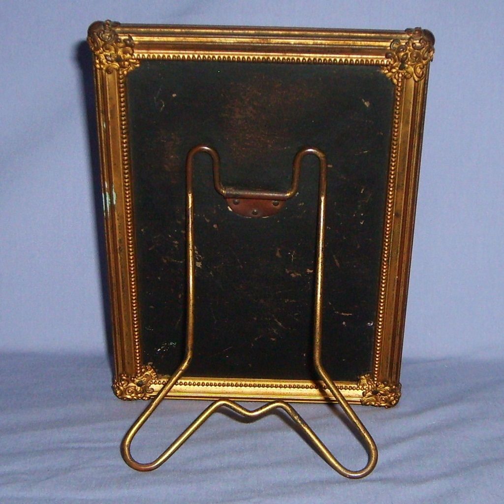 Antique Standing Mirror Beveled Ornate Gilt Metal Frame Antique Standing Mirror Beveled Ornate Gilt Metal Frame