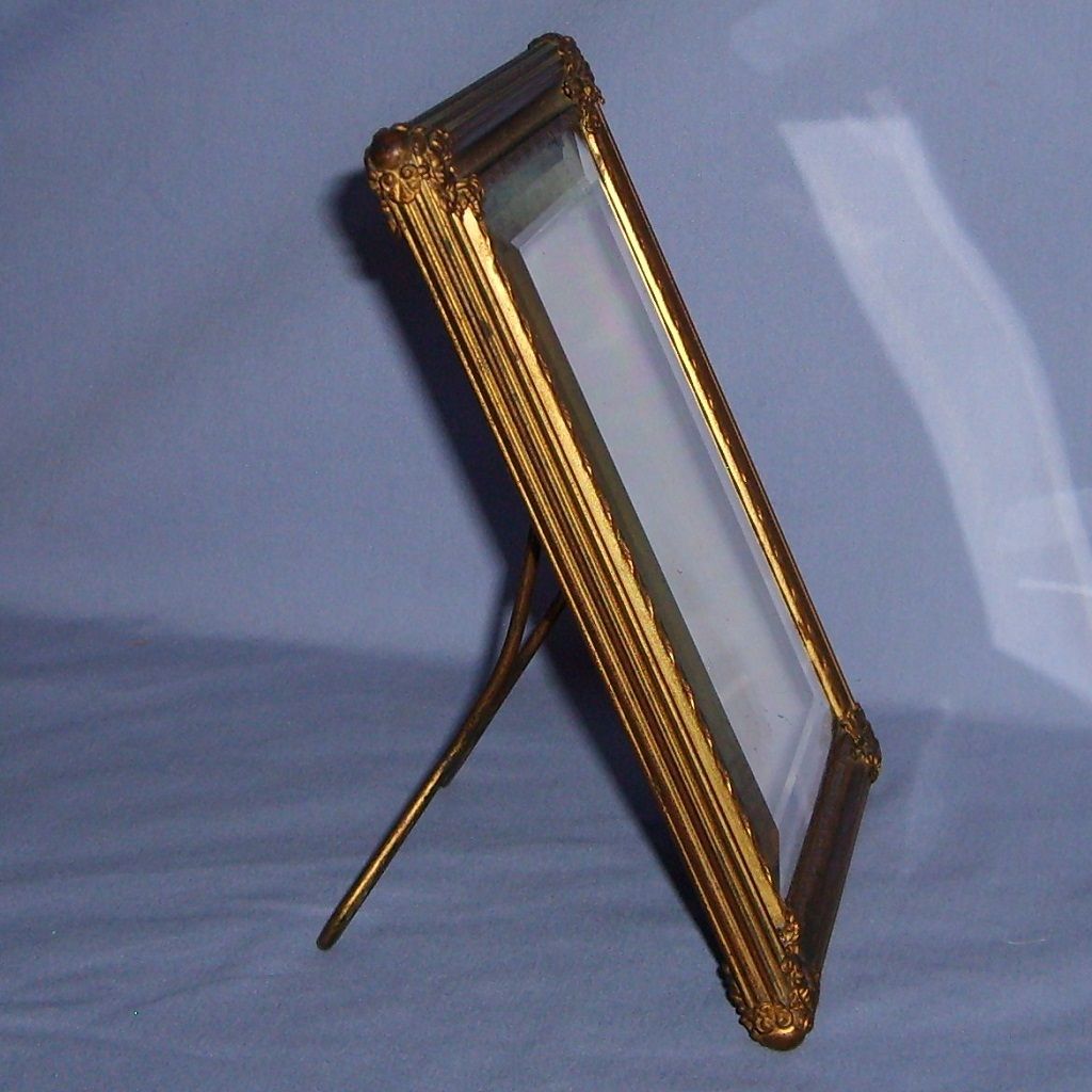 Antique Standing Mirror Beveled Ornate Gilt Metal Frame Antique Standing Mirror Beveled Ornate Gilt Metal Frame