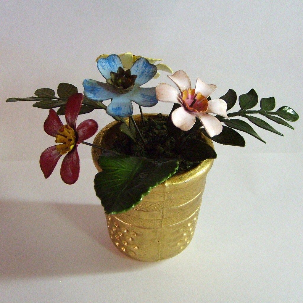 Large Faux Thimble with Enamel Metal Flowers Colorful Large Faux Thimble with Enamel Metal Flowers Colorful