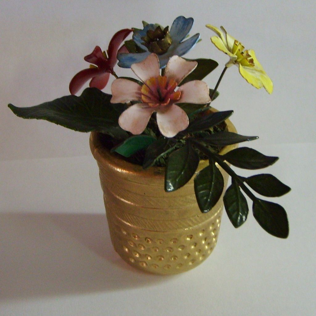Large Faux Thimble with Enamel Metal Flowers Colorful Large Faux Thimble with Enamel Metal Flowers Colorful