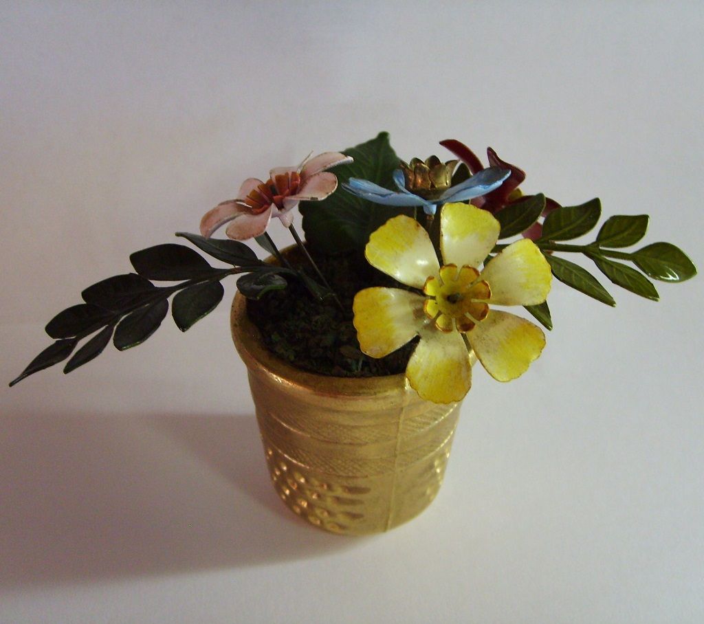 Large Faux Thimble with Enamel Metal Flowers Colorful Large Faux Thimble with Enamel Metal Flowers Colorful