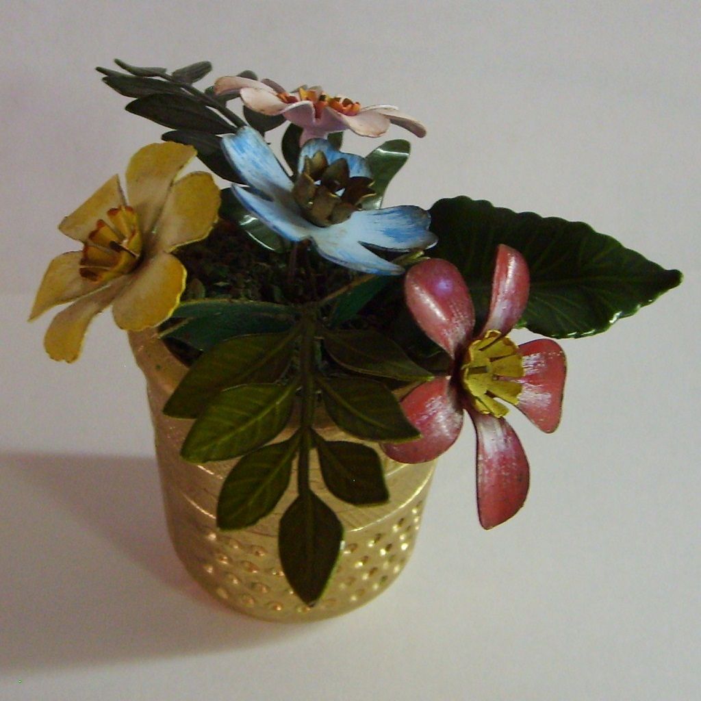 Large Faux Thimble with Enamel Metal Flowers Colorful Large Faux Thimble with Enamel Metal Flowers Colorful