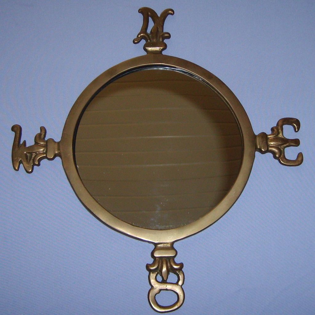 Brass Mirror North South East West Compass Fleur de Lis Vintage Brass Mirror North South East West Compass Fleur de Lis Vintage