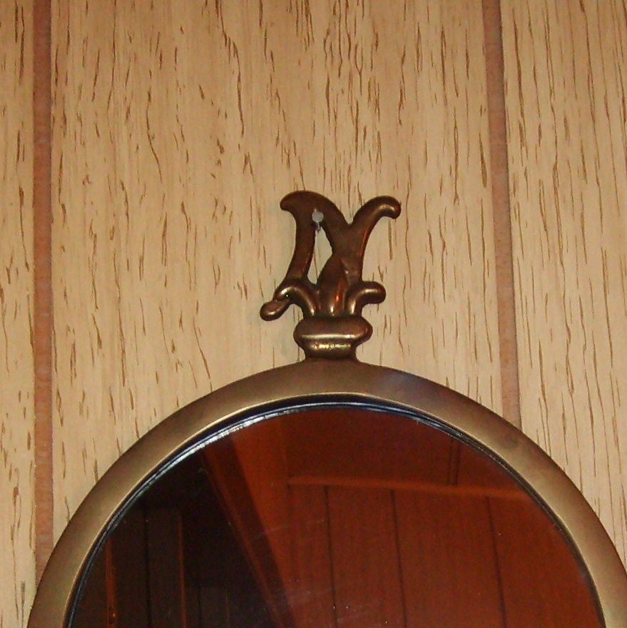 Brass Mirror North South East West Compass Fleur de Lis Vintage Brass Mirror North South East West Compass Fleur de Lis Vintage