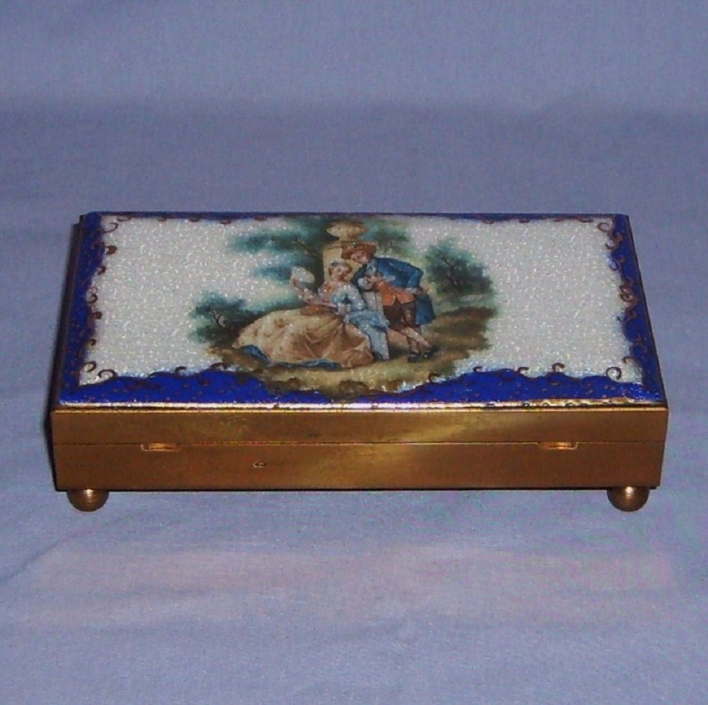 French Guilloche Enamel Etui Box Necessaire Hand-Painted French Guilloche Enamel Etui Box Necessaire Hand-Painted