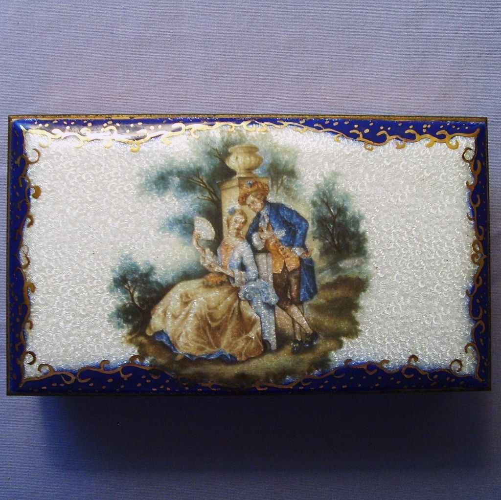 French Guilloche Enamel Etui Box Necessaire Hand-Painted French Guilloche Enamel Etui Box Necessaire Hand-Painted