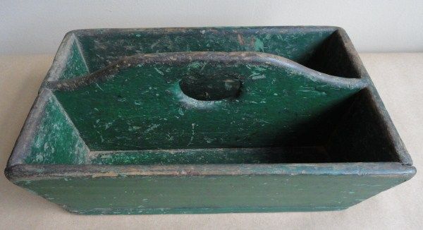 19th C. Heart cut-out Pine Carrier in Old Green Paint 19th C. Heart cut-out Pine Carrier in Old Green Paint