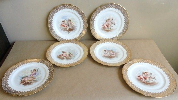 Set of Six Limoges Cabinet Plates with Cherubs Bailey, Banks, Biddle Set of Six Limoges Cabinet Plates with Cherubs Bailey, Banks, Biddle