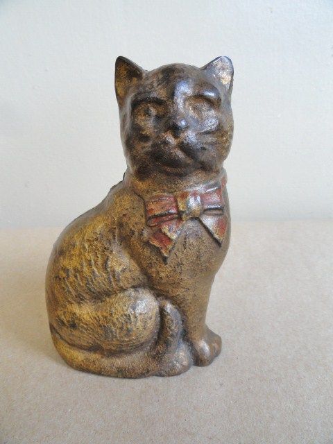 Cast Iron Cat Coin Bank early 1900's Original Paint Cast Iron Cat Coin Bank early 1900's Original Paint