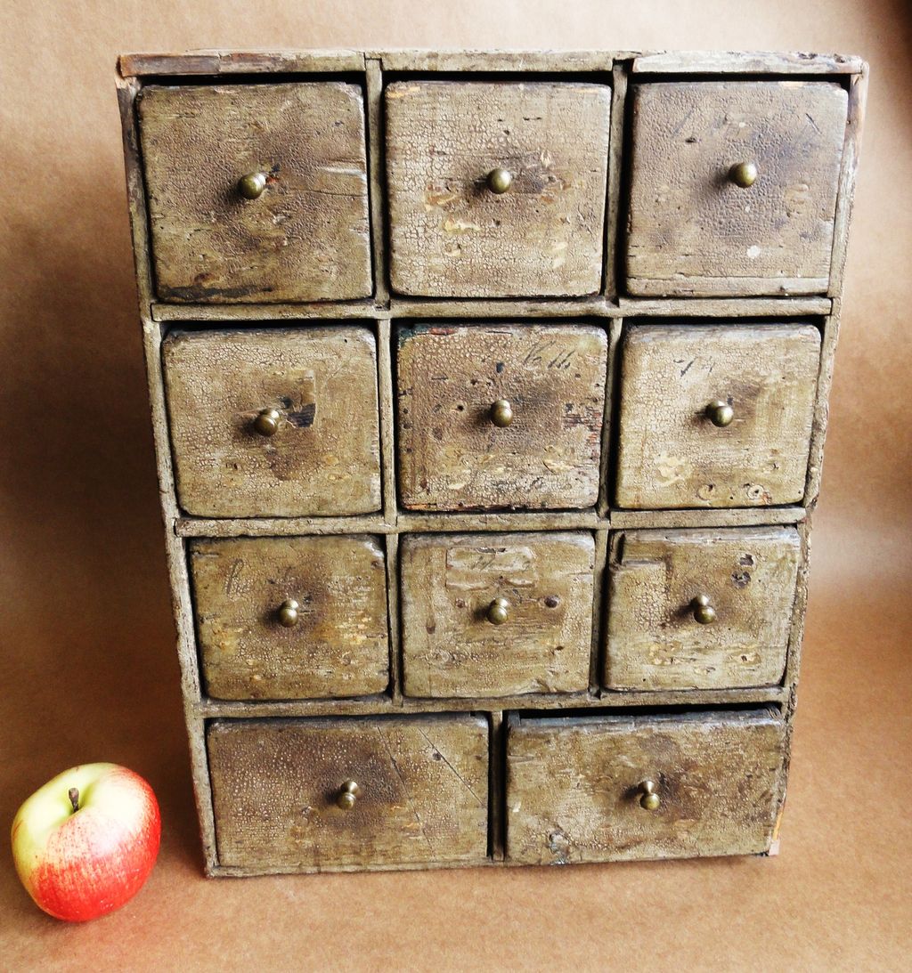 19th C. 11 Drawer Apothecary Chest in Original Paint 19th C. 11 Drawer Apothecary Chest in Original Paint