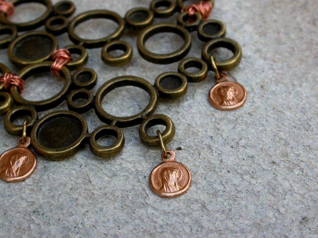 French vintage gold plated religious medal handmade solid brass heart flower chain necklace virgin mary bronze bubble pendant French vintage gold plated religious medal handmade solid brass heart flower chain necklace virgin mary bronze bubble pendant