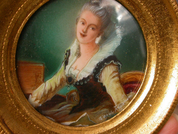 Magnificent french antique Portrait Miniature Hand painted oil painting 1880 gilt gold ormolu frame signed portrait princess lace dress Magnificent french antique Portrait Miniature Hand painted oil painting 1880 gilt gold ormolu frame signed portrait princess lace dress