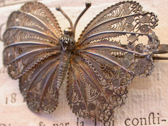 French antique 19th century sterling silver filigree butterfly handmade brooch large butterfly dragonflry flower French antique 19th century sterling silver filigree butterfly handmade brooch large butterfly dragonflry flower