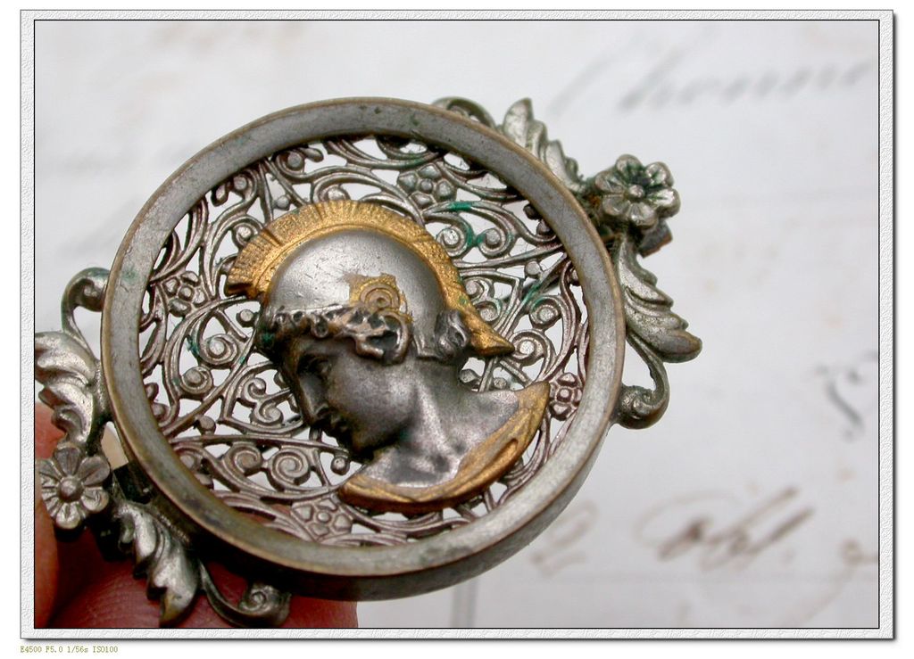 French antique art nouveau gold gilt bronze brooch pin soldier Warrior silver filigree brooch French antique art nouveau gold gilt bronze brooch pin soldier Warrior silver filigree brooch