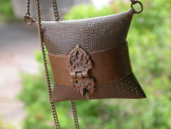 French antique 19 th century bronze copper antique ornate Mesh Mistletoe Purse jewelry bag coin bag jewelry box French antique 19 th century bronze copper antique ornate Mesh Mistletoe Purse jewelry bag coin bag jewelry box