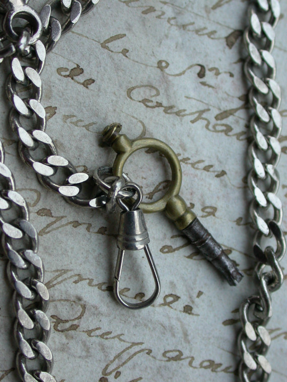 French antique pocket watch chain large silver chain Antique pocket watch key gold key bronze key French antique pocket watch chain large silver chain Antique pocket watch key gold key bronze key