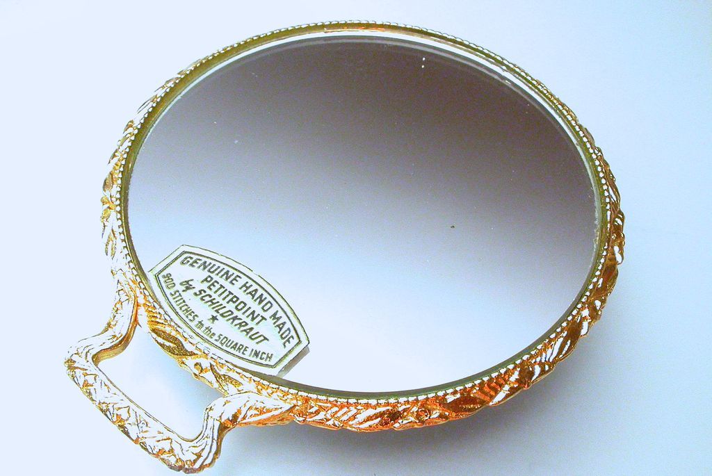 Hand made rare Schildkraut Brothers black beaded petite purse and hand mirror Hand made rare Schildkraut Brothers black beaded petite purse and hand mirror