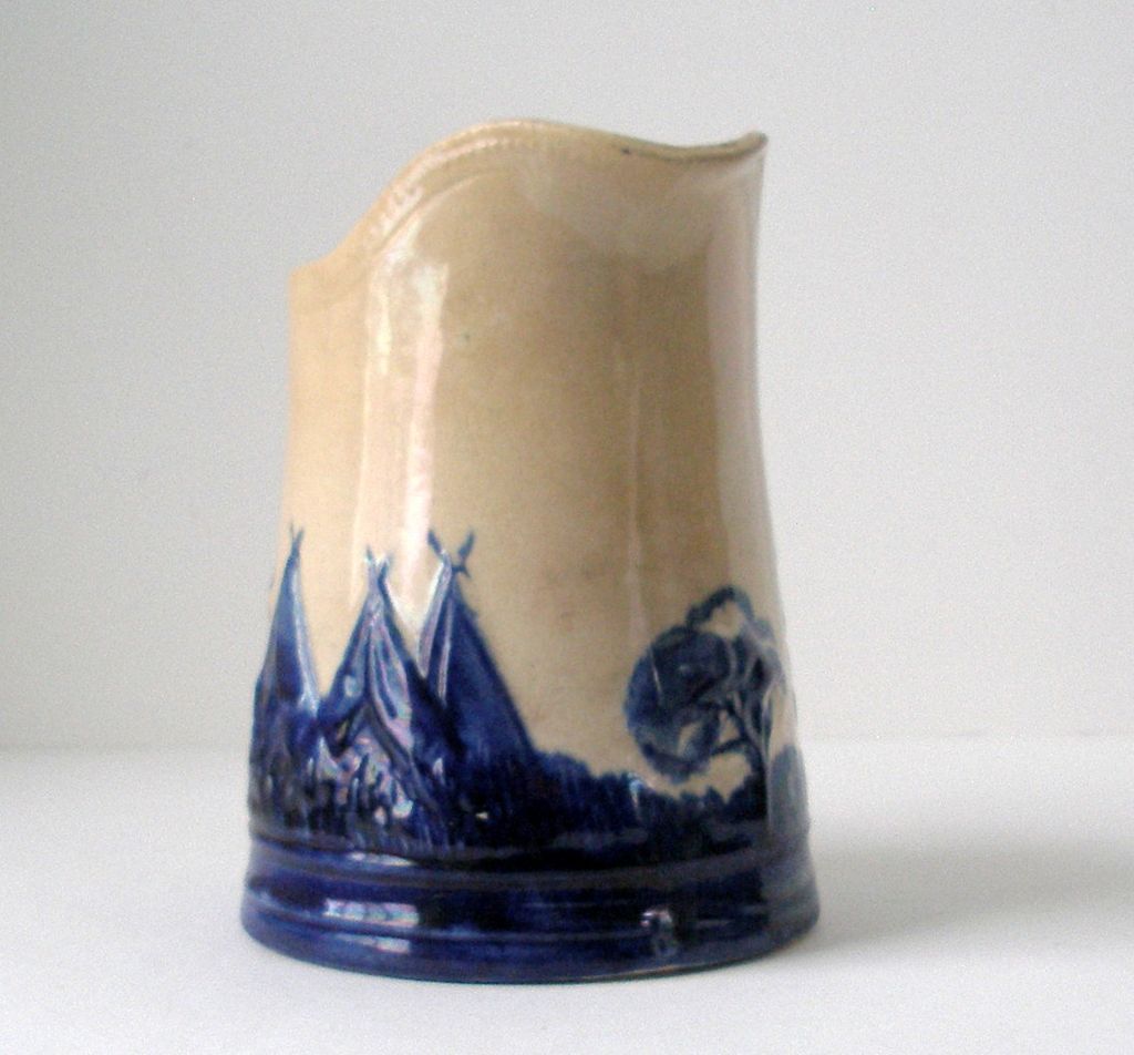 Early 1900's Monmouth Sleepy Eye Stoneware Pitcher Indian Chief flow Blue Cobalt and Beige Flour Premium Early 1900's Monmouth Sleepy Eye Stoneware Pitcher Indian Chief flow Blue Cobalt and Beige Flour Premium