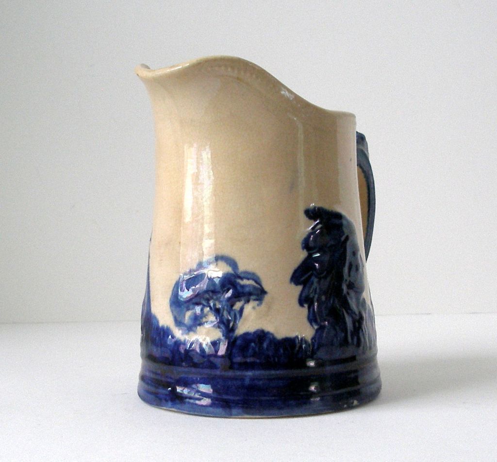 Early 1900's Monmouth Sleepy Eye Stoneware Pitcher Indian Chief flow Blue Cobalt and Beige Flour Premium Early 1900's Monmouth Sleepy Eye Stoneware Pitcher Indian Chief flow Blue Cobalt and Beige Flour Premium