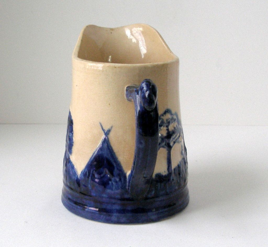 Early 1900's Monmouth Sleepy Eye Stoneware Pitcher Indian Chief flow Blue Cobalt and Beige Flour Premium Early 1900's Monmouth Sleepy Eye Stoneware Pitcher Indian Chief flow Blue Cobalt and Beige Flour Premium