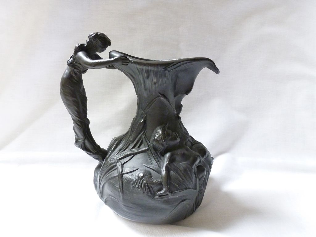 Henri Huppe Art Nouveau pewter vase/jug w/cherubs putti Henri Huppe Art Nouveau pewter vase/jug w/cherubs putti