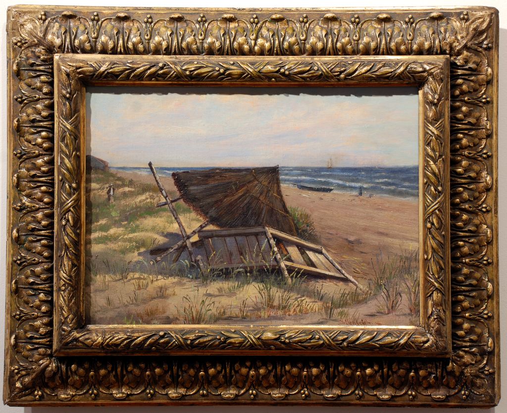 "On the Beach," an oil painting by German artist Hans Schleich (German, 1834-1912) "On the Beach," an oil painting by German artist Hans Schleich (German, 1834-1912)