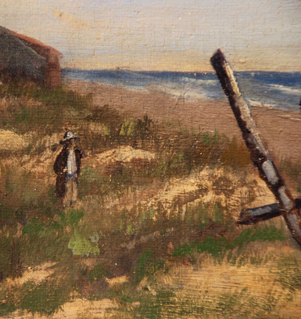 "On the Beach," an oil painting by German artist Hans Schleich (German, 1834-1912) "On the Beach," an oil painting by German artist Hans Schleich (German, 1834-1912)