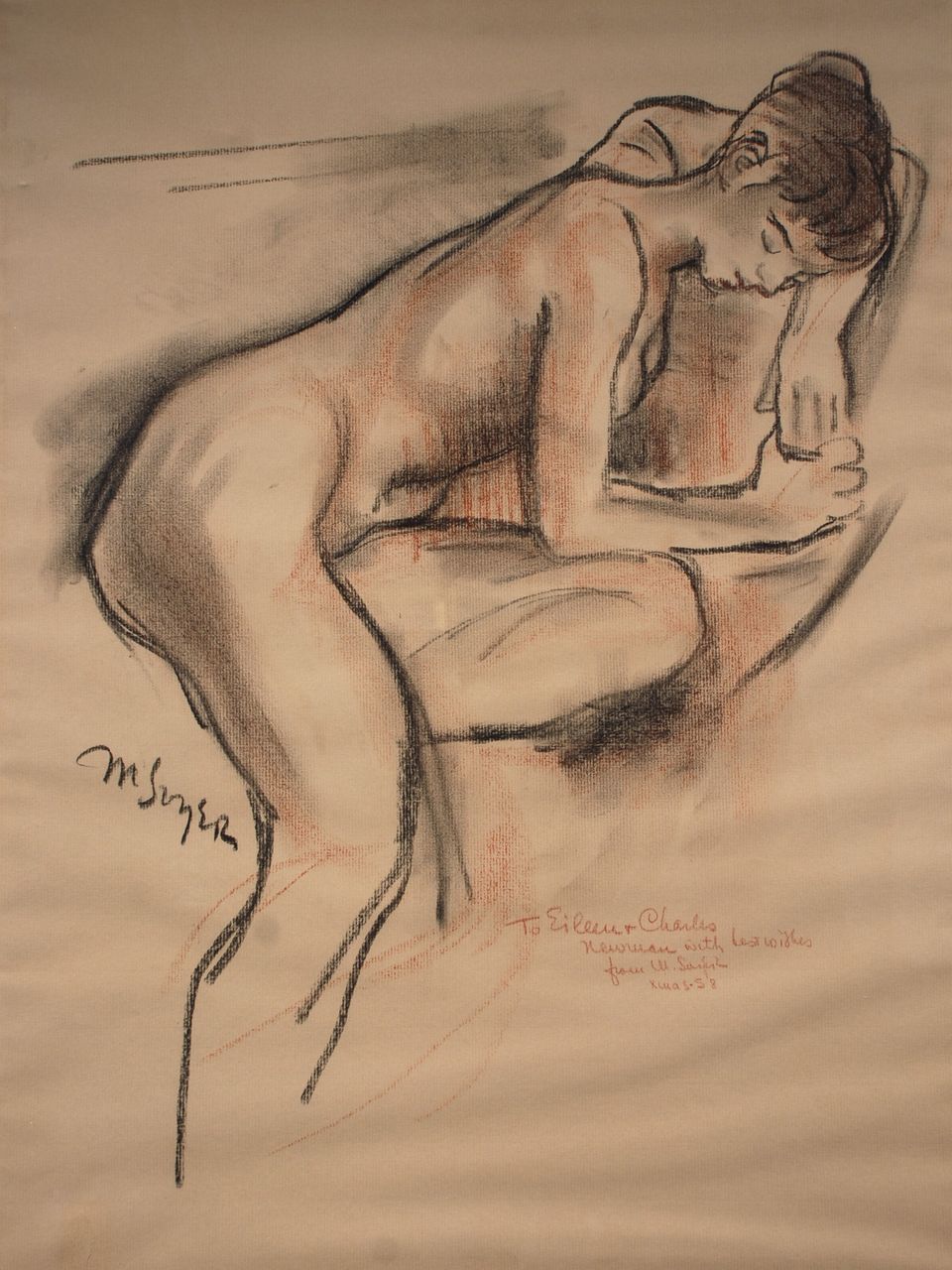 Moses Soyer (American, 1899-1974), "Resting Nude, 1958" pastel Moses Soyer (American, 1899-1974), "Resting Nude, 1958" pastel