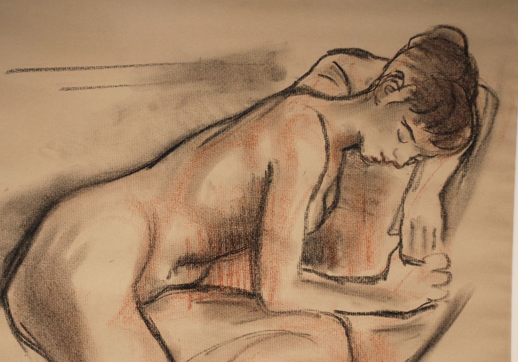 Moses Soyer (American, 1899-1974), "Resting Nude, 1958" pastel Moses Soyer (American, 1899-1974), "Resting Nude, 1958" pastel