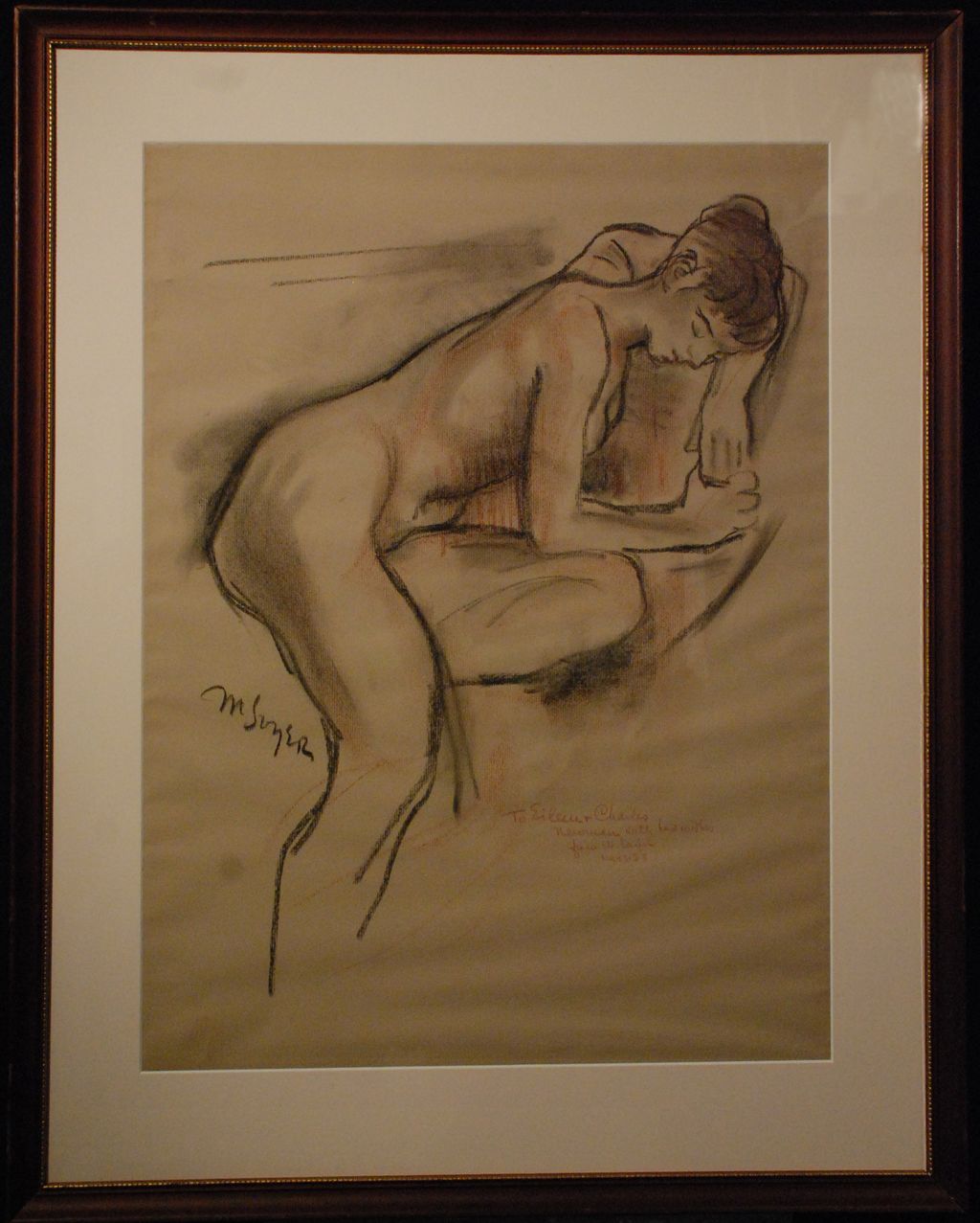 Moses Soyer (American, 1899-1974), "Resting Nude, 1958" pastel Moses Soyer (American, 1899-1974), "Resting Nude, 1958" pastel