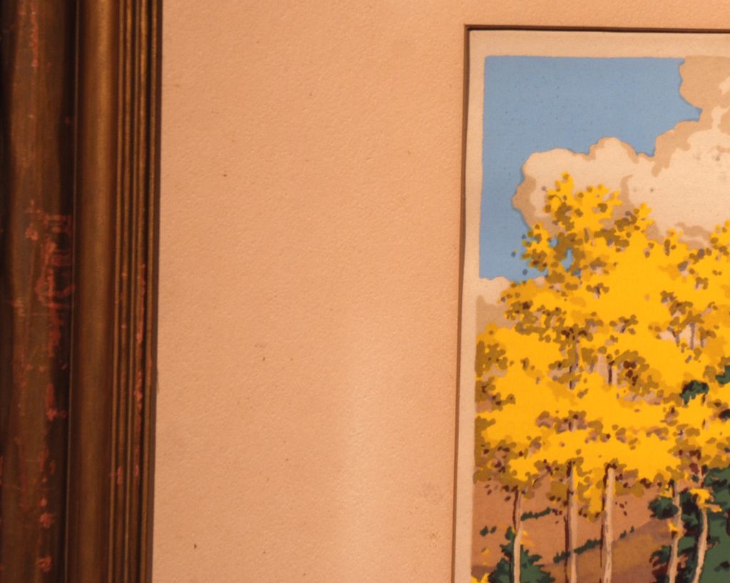 "Aspen and Spruce" color silkscreen by New Mexico artist Norma Bassett Hall (American, 1889 - 1957) "Aspen and Spruce" color silkscreen by New Mexico artist Norma Bassett Hall (American, 1889 - 1957)