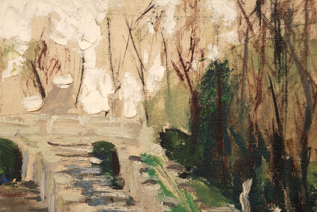 Marni Ayres Davis (American, 1900-1977), oil on canvasboard "Staircase in the Park" Marni Ayres Davis (American, 1900-1977), oil on canvasboard "Staircase in the Park"