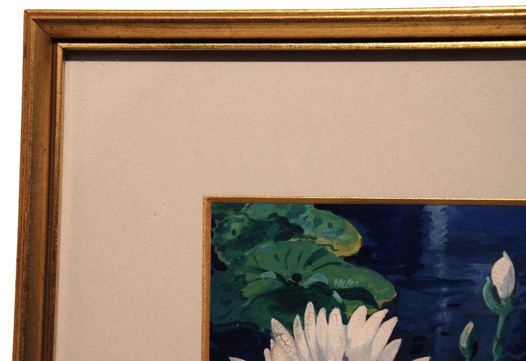 Indistinctly signed watercolor and gouache, "Waterlilies" Indistinctly signed watercolor and gouache, "Waterlilies"