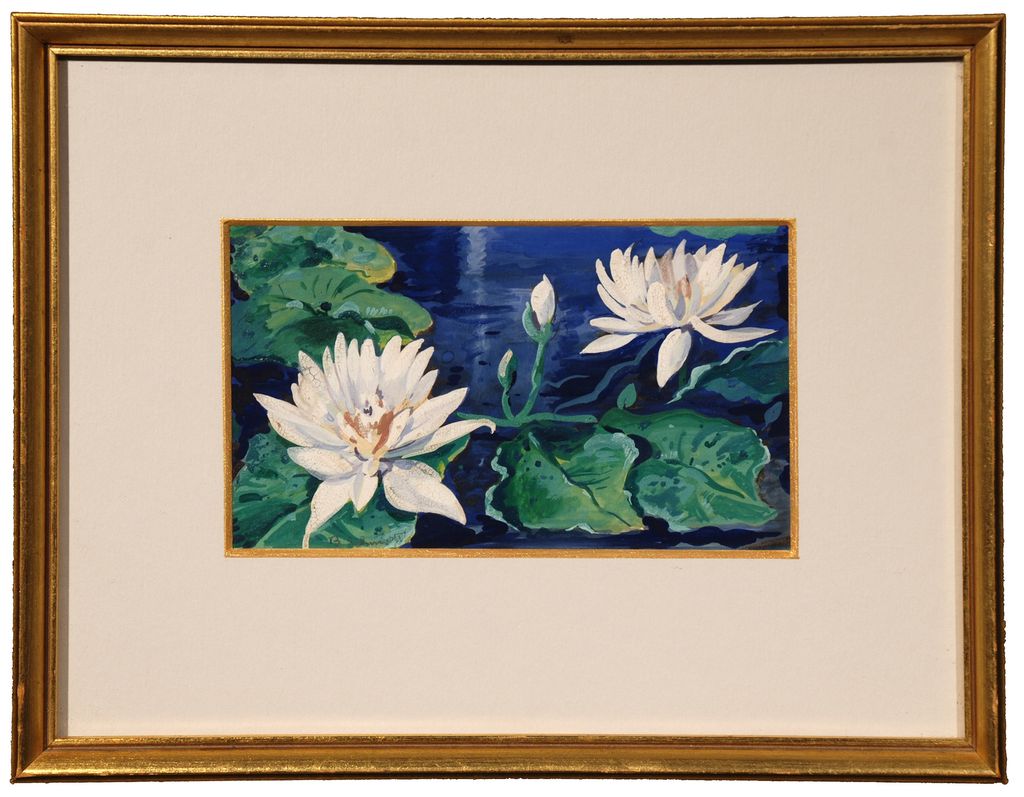 Indistinctly signed watercolor and gouache, "Waterlilies" Indistinctly signed watercolor and gouache, "Waterlilies"