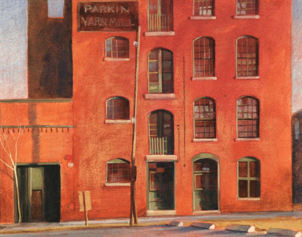 Kathleen Weber, "Parkin Yarn Mill, 1991" watercolor and gouache Kathleen Weber, "Parkin Yarn Mill, 1991" watercolor and gouache