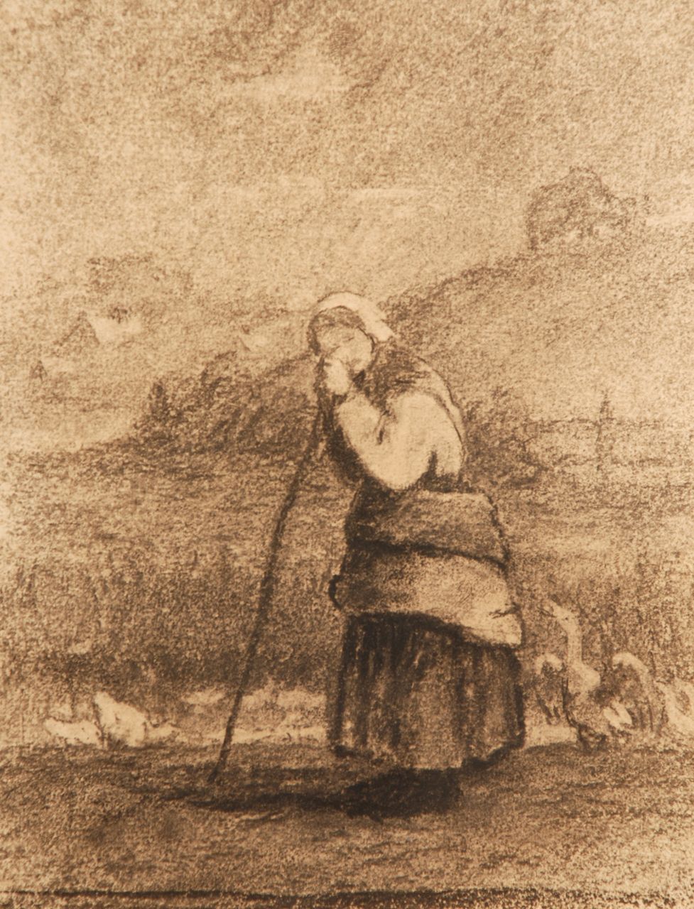 Charles Franklin Pierce (American, 1844-1920), "Peasant Girl and Geese" Charles Franklin Pierce (American, 1844-1920), "Peasant Girl and Geese"