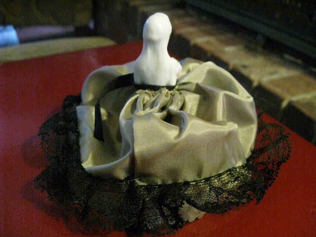 German Miniature "Bride" Pincushion/Half Doll with Dress & Cage German Miniature "Bride" Pincushion/Half Doll with Dress & Cage